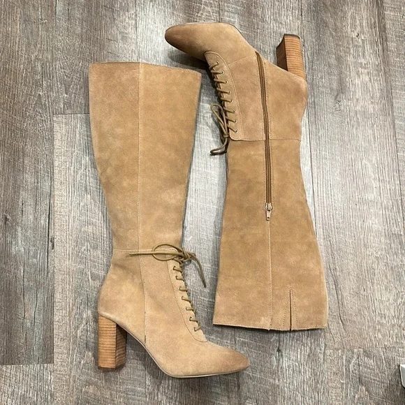 Charles David tall suede leather nude tan heeled boots size 8 - Picture 6 of 11